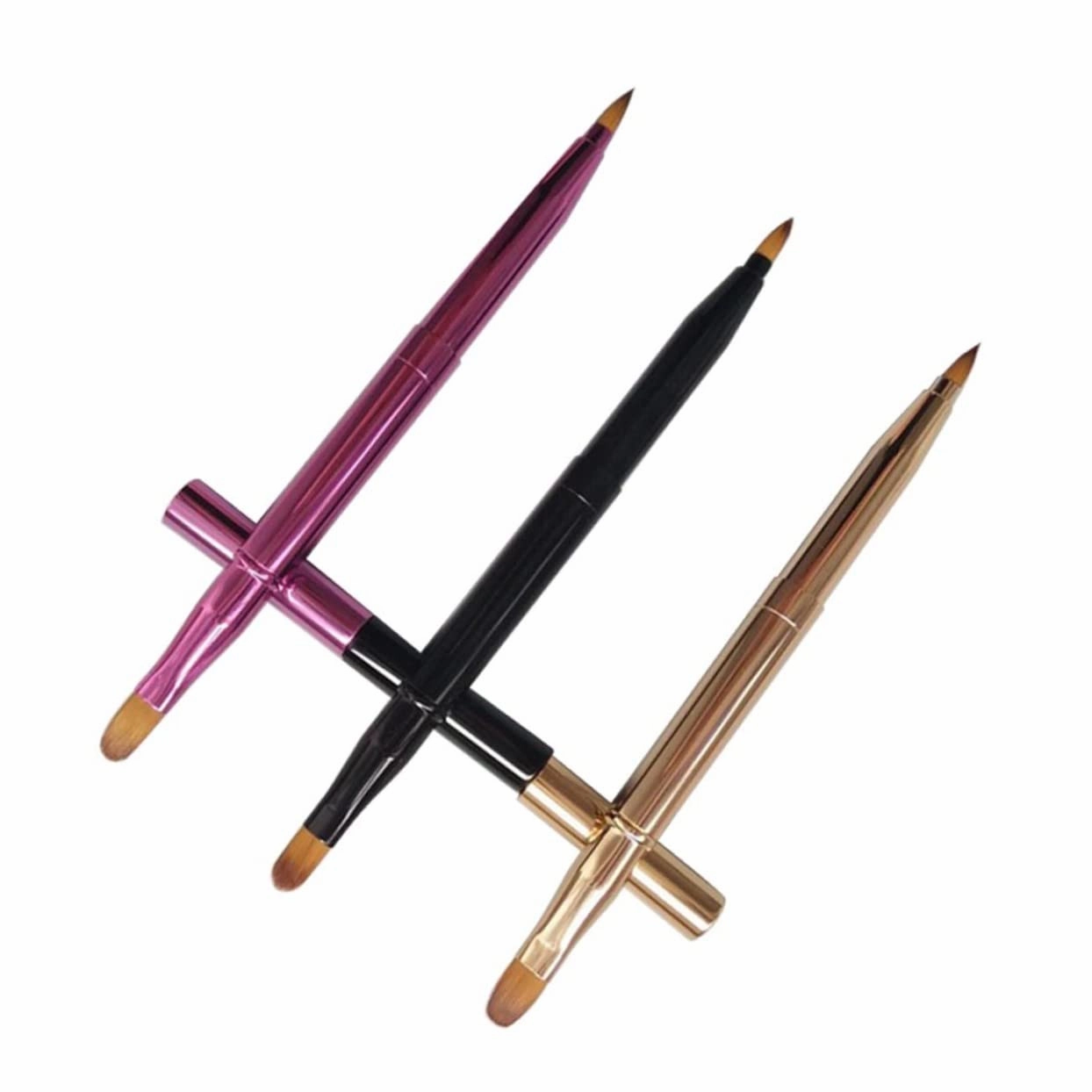 DOITOOL 6pcs Retractable Dual Ended Lip Brush Flexible Lip Brush Gloss Applicator for Makeup Concealer Eyeshadow Portable Easy to Clean Golden Black