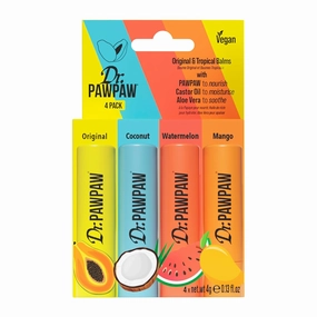 Dr. PawPaw Original and Tropical Balms - Hydrating Lip Balm Moisturizers with Aloe Vera for Deep Nourishment - Castor Oil Enriched - 4 pc