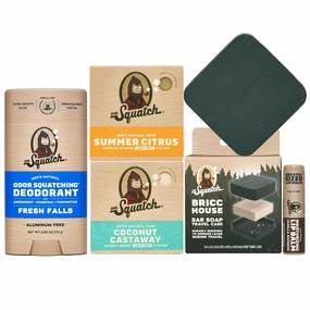Dr. Squatch NEW Bricc House Travel Pack - Soap Travel Case   Summer Citrus, Coconut Castaway Soap   Fresh Falls Deodorant   Vanilla Bourbon Lip Balm - Full Routine Natural Men's Care Kit