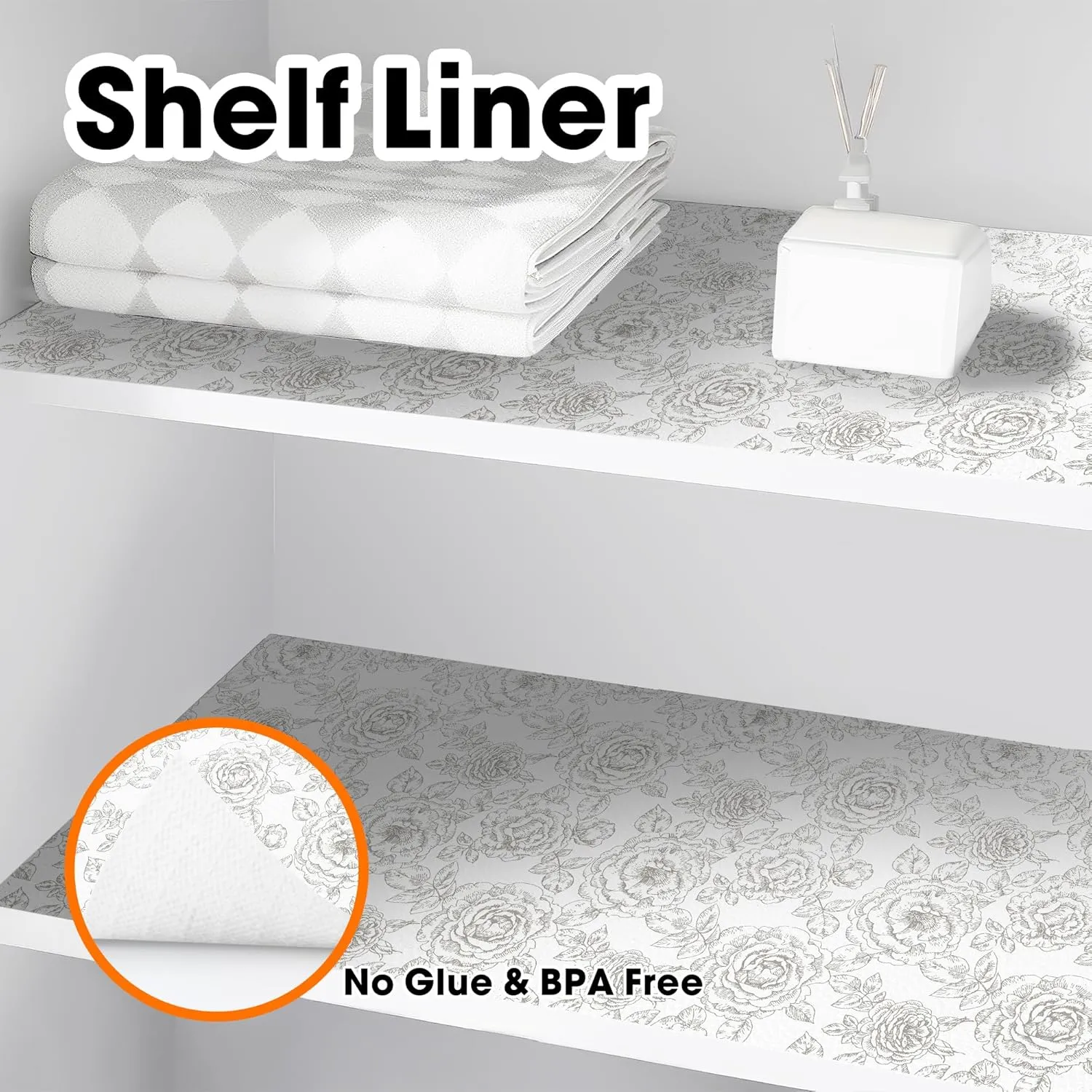 Drawer and Shelf Liner for Kitchen Cabinets Non-Adhesive, Non-Slip Cabinet Liner Shelf Paper Strong Grip Waterproof Easy to Clean for Kitchen Shelves Cupboard, Flower,23.6IN X 10FT
