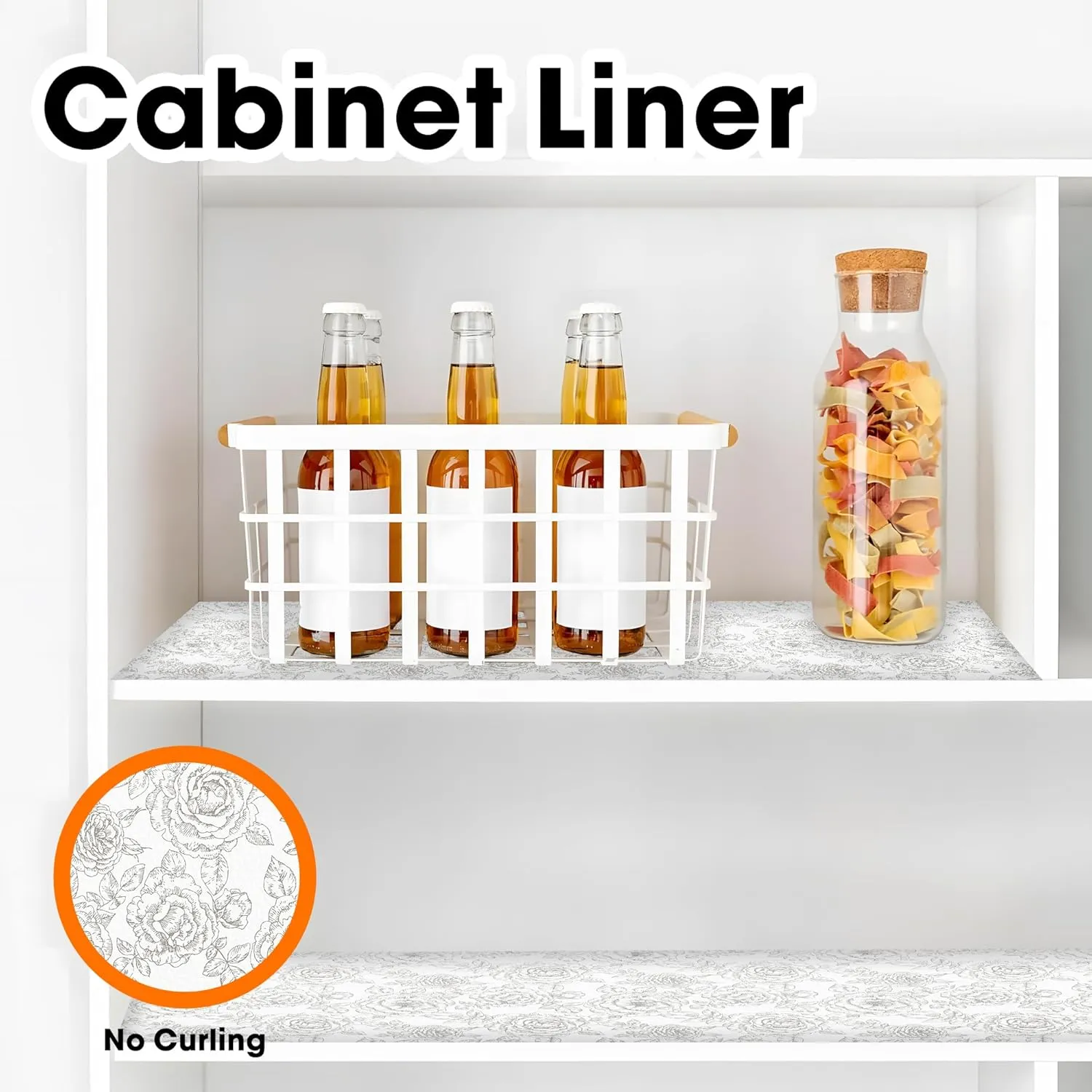 Drawer and Shelf Liner for Kitchen Cabinets Non-Adhesive, Non-Slip Cabinet Liner Shelf Paper Strong Grip Waterproof Easy to Clean for Kitchen Shelves Cupboard, Flower,23.6IN X 10FT