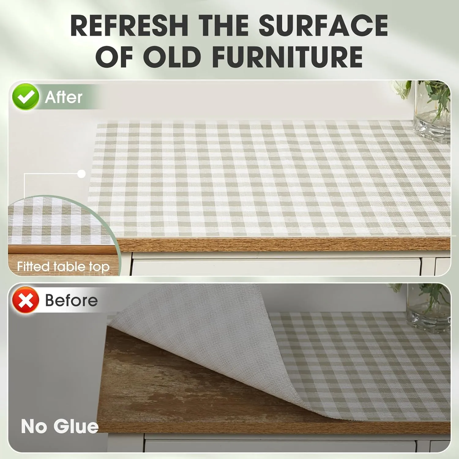 Drawer and Shelf Liner, Non-Slip Kitchen Cabinet Liners Non-Adhesive Thick Strong Grip Waterproof Washable Mats Protect Dresser Shelves Cupboard Bathroom Cabinets, Green Plaid, 12 in X 10 FT