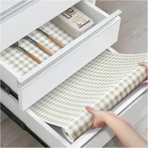 Drawer and Shelf Liner, Non-Slip Kitchen Cabinet Liners Non-Adhesive Thick Strong Grip Waterproof Washable Mats Protect Dresser Shelves Cupboard Bathroom Cabinets, Green Plaid, 12 in X 10 FT
