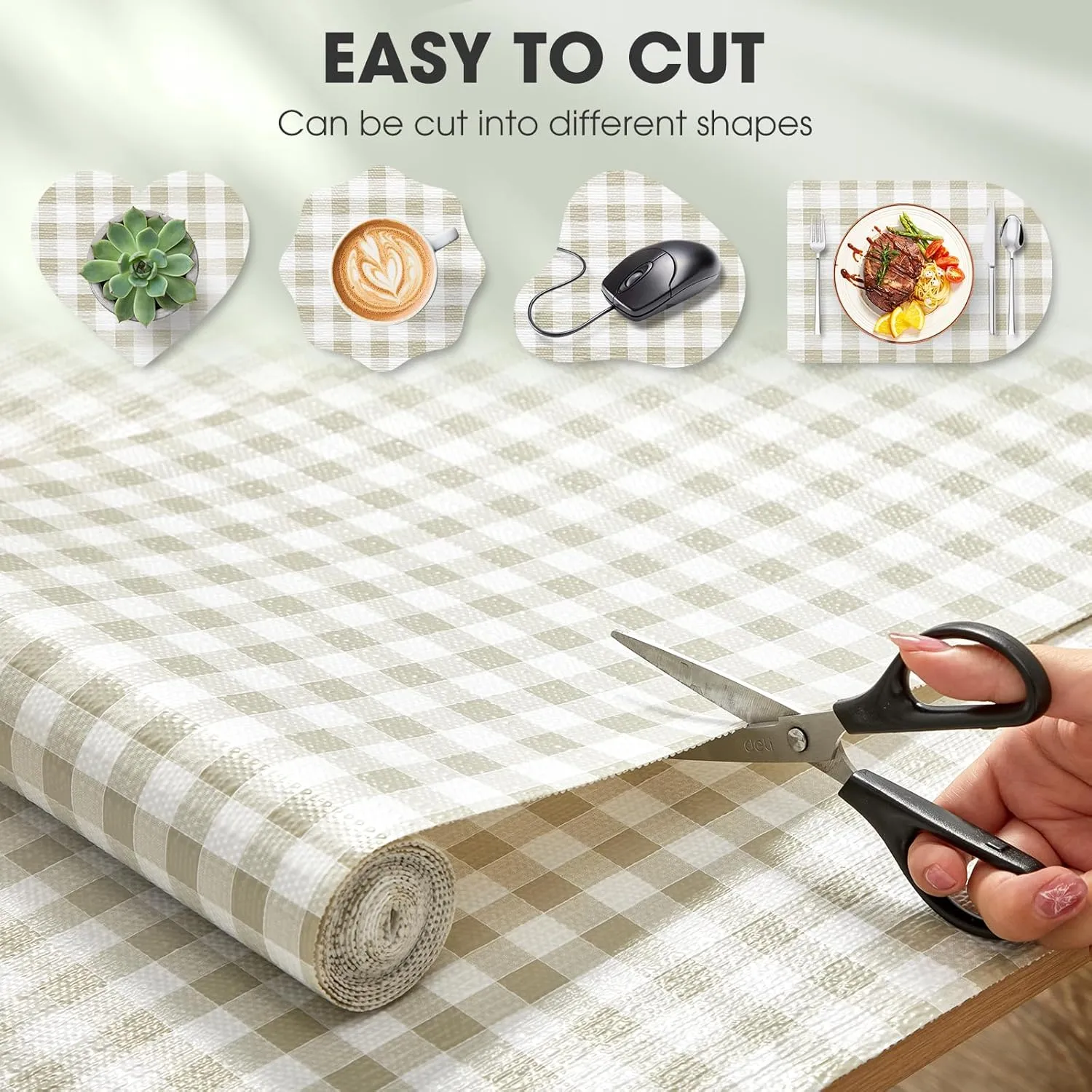 Drawer and Shelf Liner, Non-Slip Kitchen Cabinet Liners Non-Adhesive Thick Strong Grip Waterproof Washable Mats Protect Dresser Shelves Cupboard Bathroom Cabinets, Green Plaid, 12 in X 10 FT