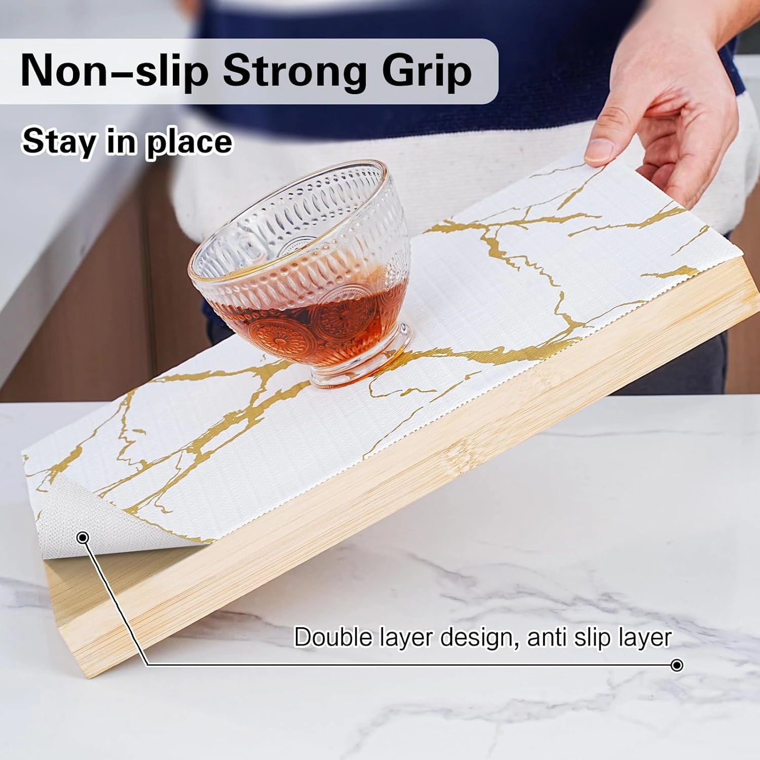 Drawer and Shelf Liner for Kitchen Cabinet,Non-Adhesive Cabinet Liner 12in x 20FT,Waterproof Shelf Paper Non-Slip Mats Cupboard Liners Contact Protect Dresser/Shelves/Table-Gold Marble