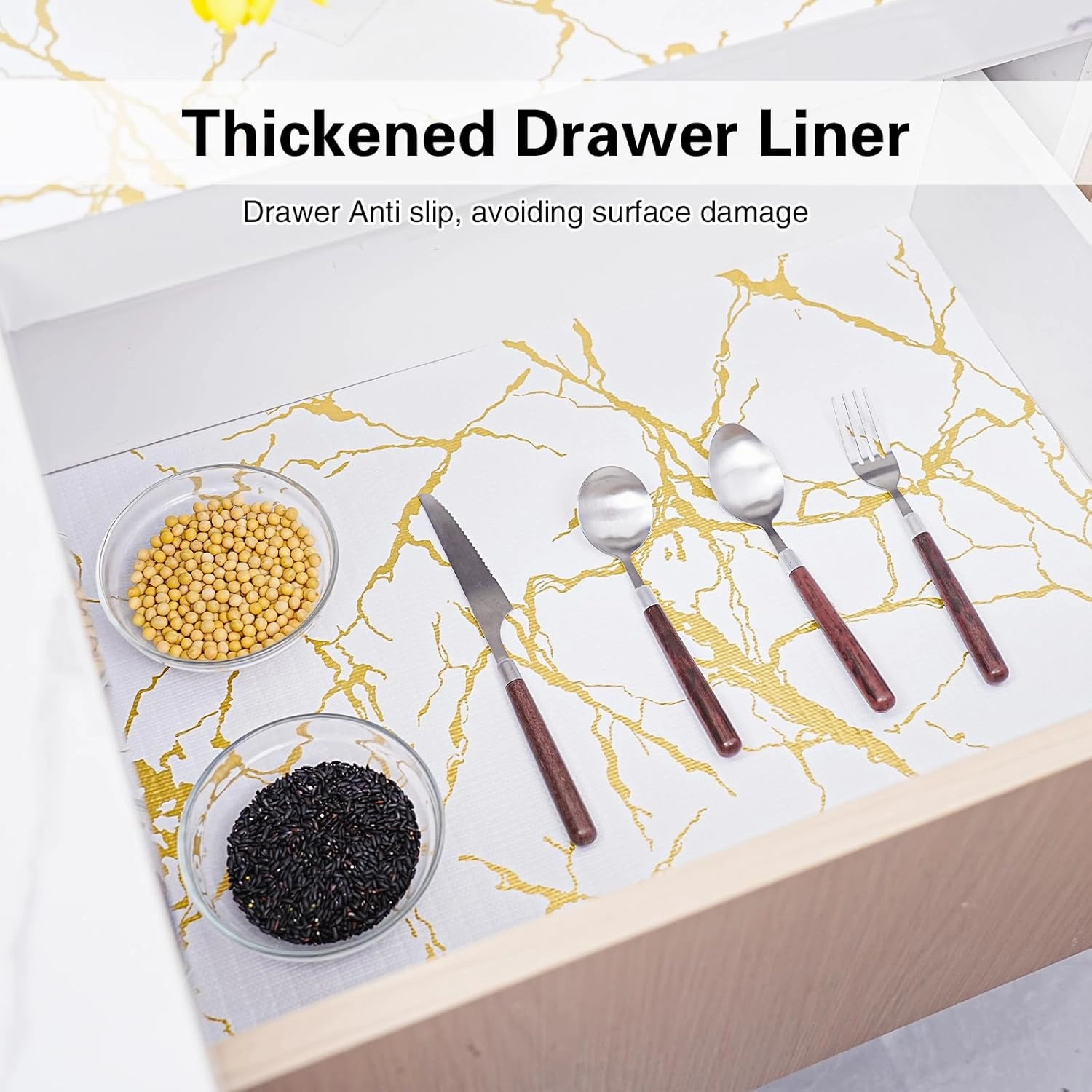 Drawer and Shelf Liner for Kitchen Cabinet,Non-Adhesive Cabinet Liner 12in x 20FT,Waterproof Shelf Paper Non-Slip Mats Cupboard Liners Contact Protect Dresser/Shelves/Table-Gold Marble