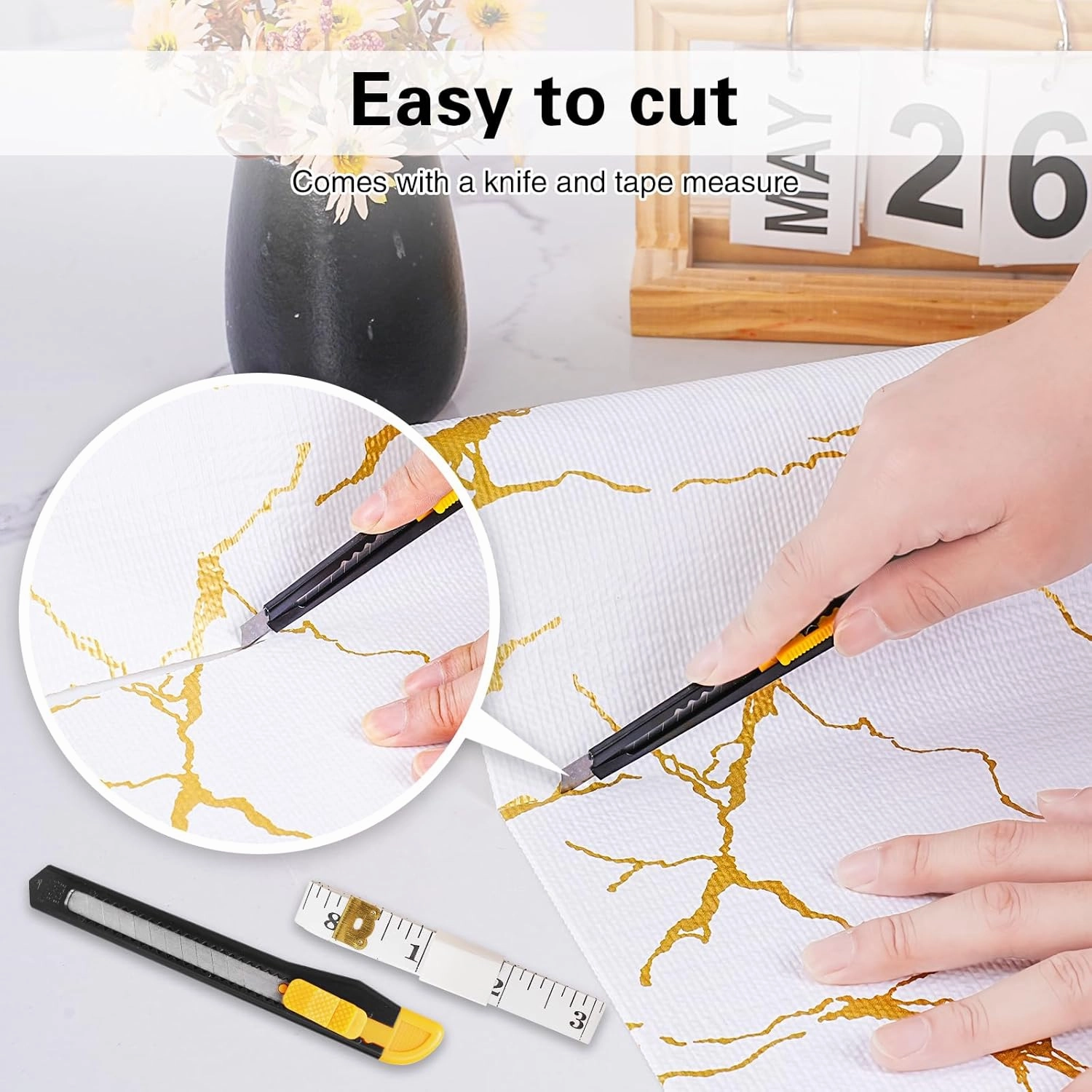 Drawer and Shelf Liner for Kitchen Cabinet,Non-Adhesive Cabinet Liner 12in x 20FT,Waterproof Shelf Paper Non-Slip Mats Cupboard Liners Contact Protect Dresser/Shelves/Table-Gold Marble