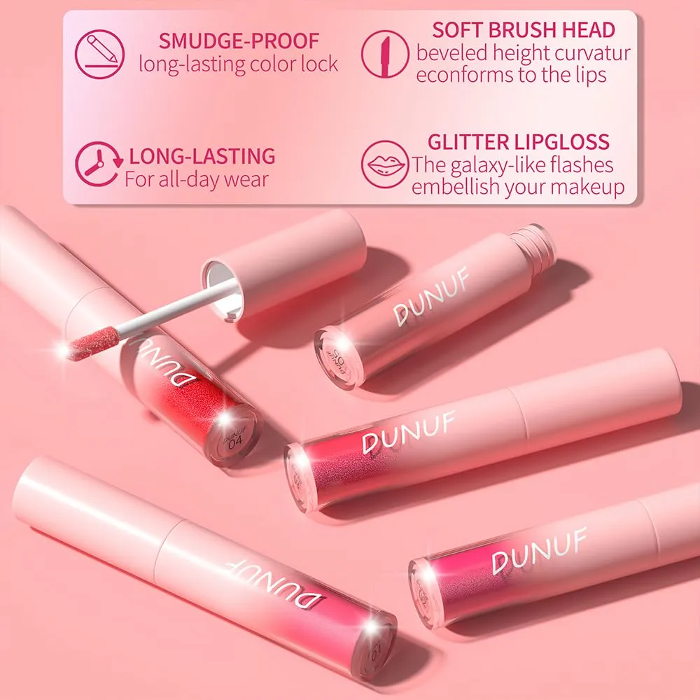 Dulele 12 PCS Diamond Glitter Liquid Lipstick Set, Long Lasting & Non-Stick Cup Metallic Shimmer Matte Full Colour Tinted Lipstick Lip Gloss, Highly Pigmented Shinning Lipstick (Red, M)
