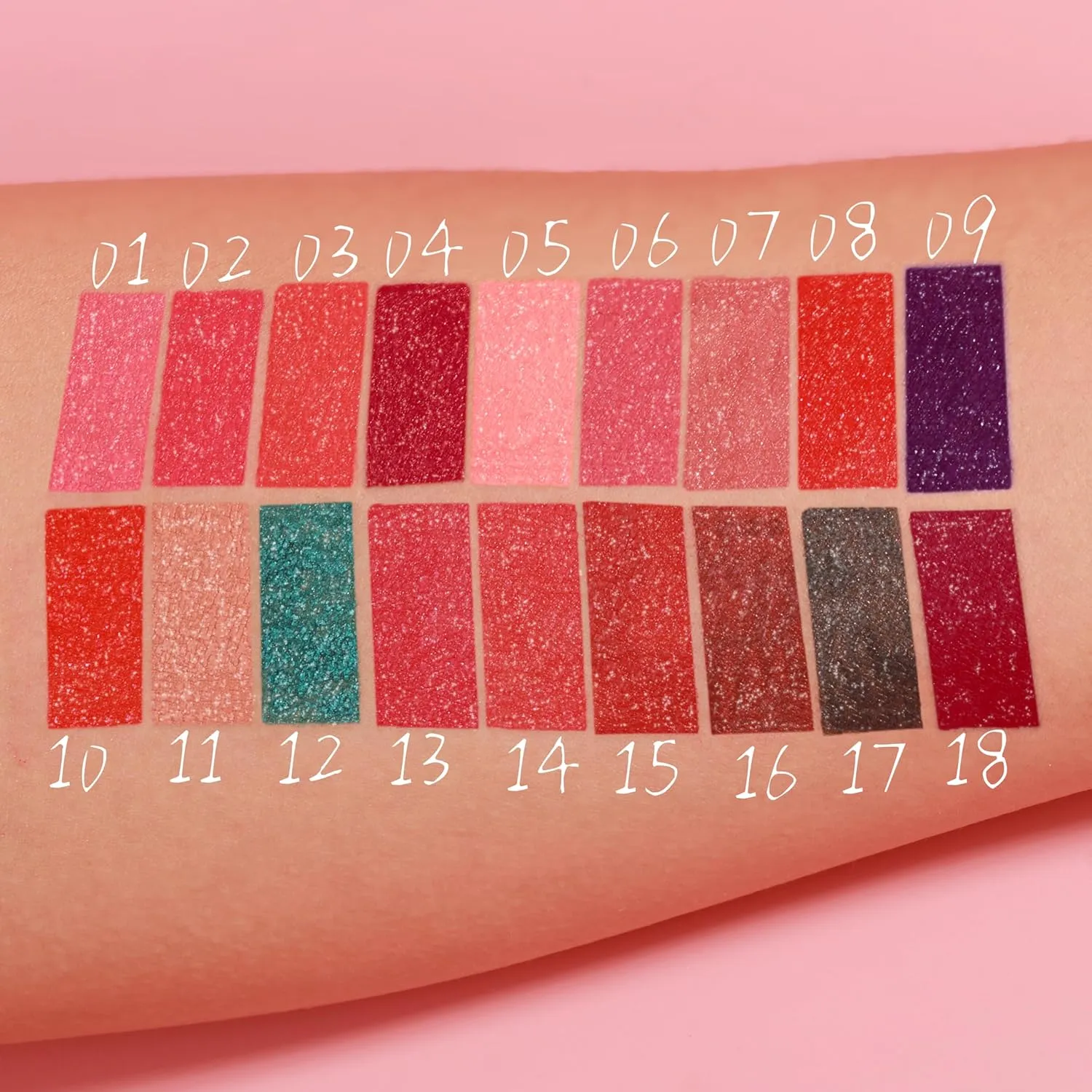 Dulele 12 PCS Diamond Glitter Liquid Lipstick Set, Long Lasting & Non-Stick Cup Metallic Shimmer Matte Full Colour Tinted Lipstick Lip Gloss, Highly Pigmented Shinning Lipstick (Red, M)