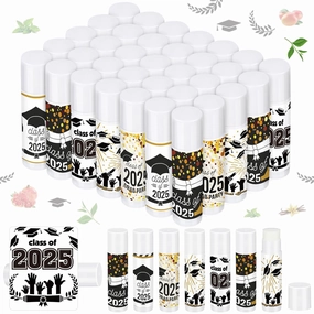Dunzy 50 Pcs 2025 Graduation Lip Balm Bulk Gifts Graduation Party Favor Class of 2025 Lip Balm for Students High School College Classmates Celebration Party Grad Supplies(Black)