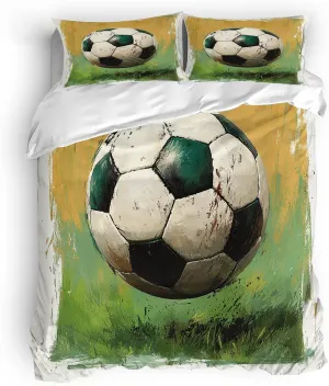 Duvet Cover Sets Oil Painting Queen Size Grassland Football Quilt Cover Polyester Soft Bedding Set Lnvisible Zipper Four Corner Band Bedroom Duvet Covers with Two Pillowcases