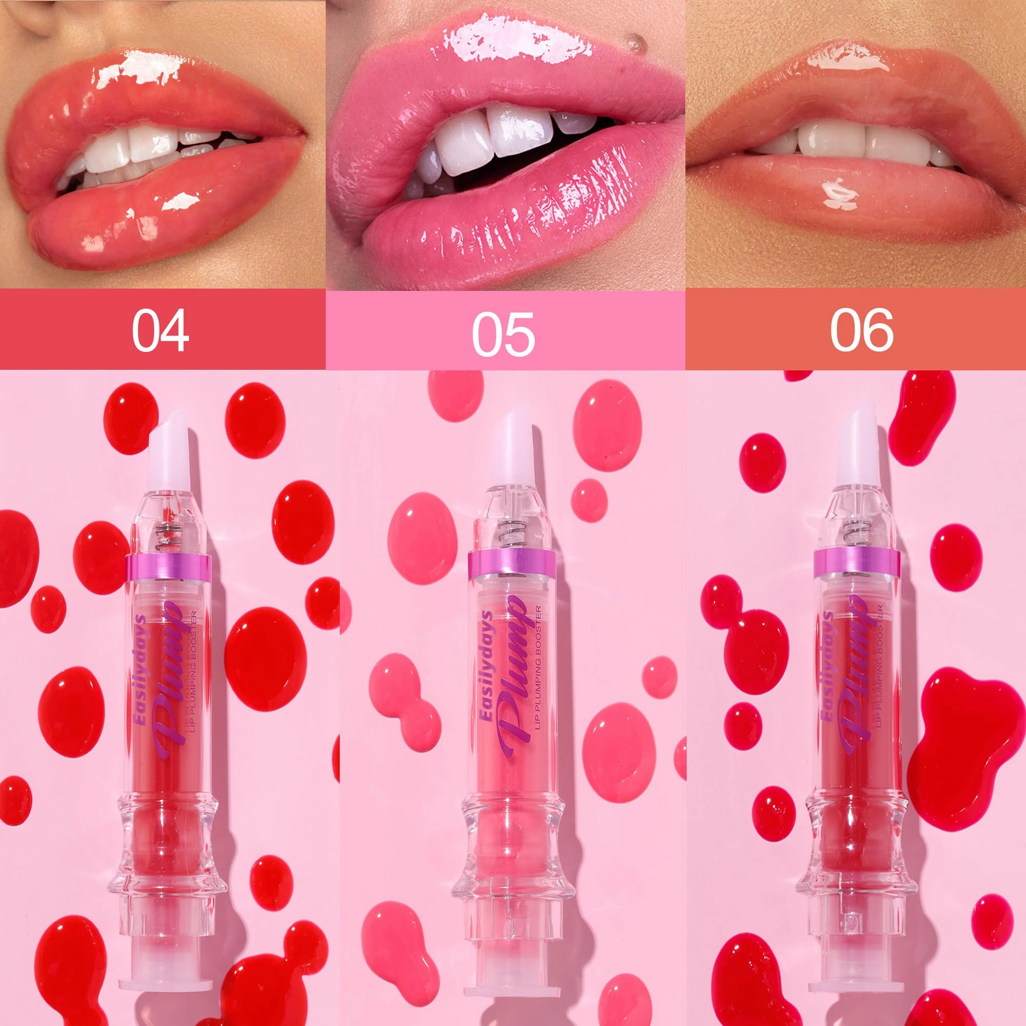 Easilydays 3 Colors Lifter Gloss, Spicy Lip Plumping Booster Lip Glossy Lipstick, Hydrating, Volumizes, High-Shine, Fuller Mirror Lip Glaze, Plump &Pout Lip Plumper for Women Girls, Set #04,05,06