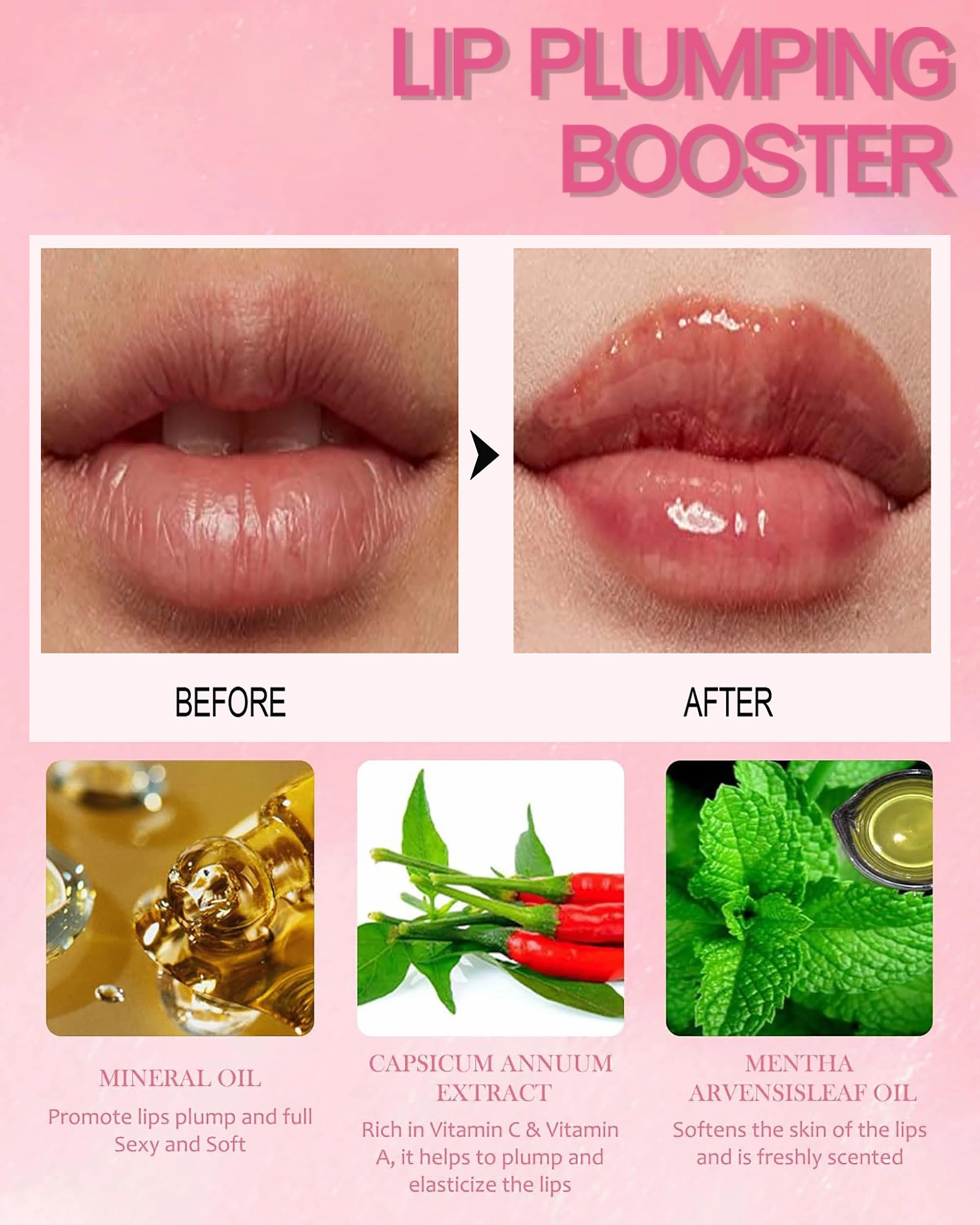 Easilydays 3 Colors Lifter Gloss, Spicy Lip Plumping Booster Lip Glossy Lipstick, Hydrating, Volumizes, High-Shine, Fuller Mirror Lip Glaze, Plump &Pout Lip Plumper for Women Girls, Set #04,05,06