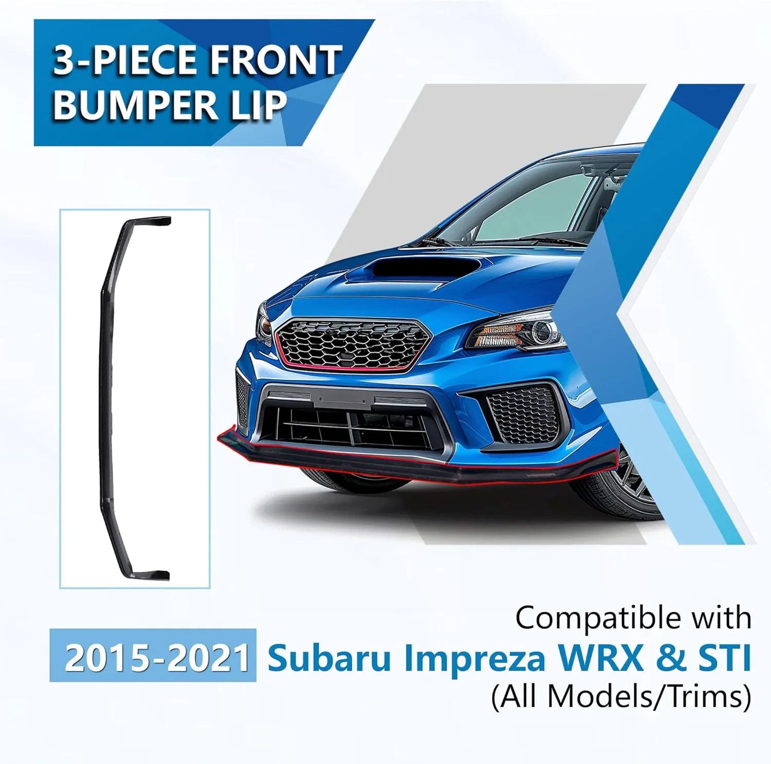 ECOTRIC Front Bumper Lip Spoiler Compatible with 2015-2021 Subaru Impreza WRX & STI Lower Splitter Finisher Under Chin Spoiler - Carbon Fiber Look