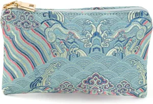 Emperor's Robe Silk Damask Light Blue Zipper Coin Purse and Pouch