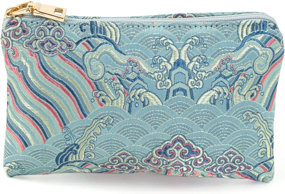Emperor's Robe Silk Damask Light Blue Zipper Coin Purse and Pouch