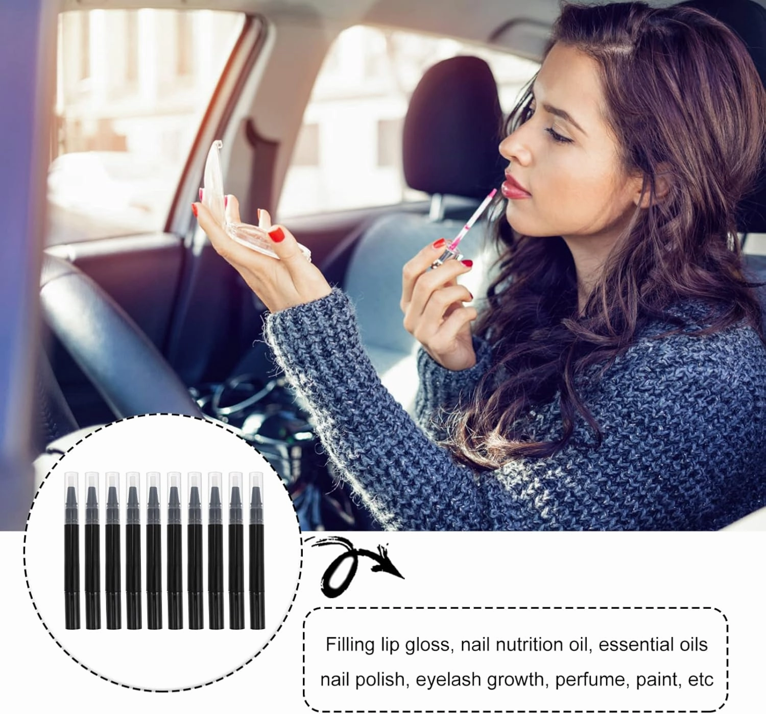 Empty Cuticle Nail Oil Pen: 10pcs Clear Twist Pens Cosmetic Lip Gloss Container with Brush Tip for Makeup Beauty Supplies 3ML