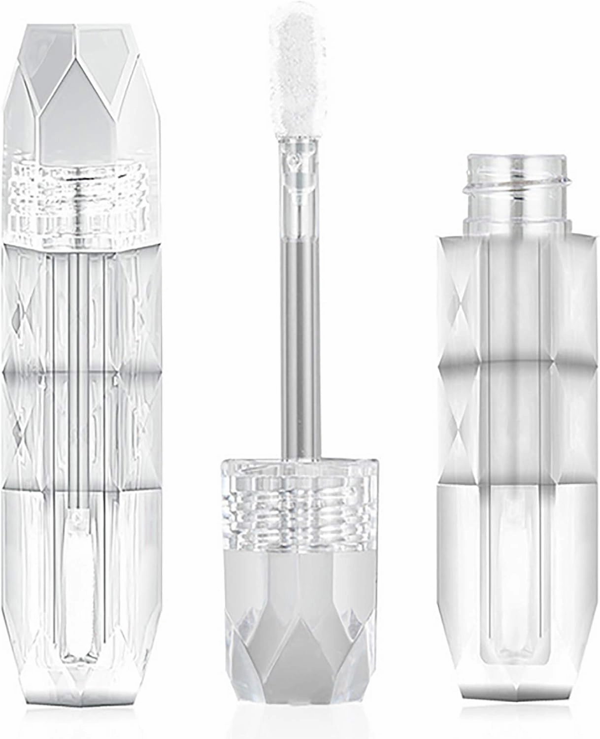 Empty Lip Gloss Tubes 2.5ml Rhombus Transparent Lip Gloss Containers with Rubber Stoppers Mini Refillable Lip Gloss Bottles for DIY Cosmetic Makeup Concealer, 10 Pack