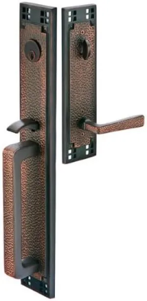 EMTEK Arts & Crafts Tubular Entry Set w/Matching Finish Old Town Clear Knob - Available in 4 Finishes - 4812OTUS19 - Flat Black (US19)