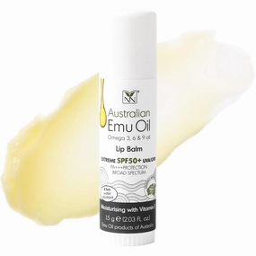 Emu Oil Moisturizing Lip Balm - Hydrating Lip Balm with Extreme SPF50  Sun Protection - 4-Hour Water Resistant, Fortified with Vitamin E, Amino Acids & Omega 3, 6 & 9 - Y-Not Natural, 15g Stick
