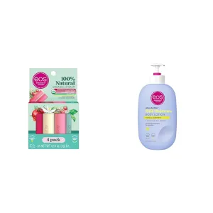 eos 100% Natural & Organic Lip Balm Sticks- Strawberry Sorbet, Vanilla Bean & Shea Better Body Lotion- Vanilla Cashmere, 24-Hour Moisture Skin Care, Lightweight & Non-Greasy