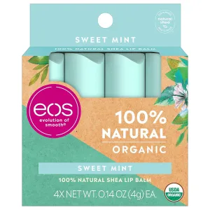 eos USDA Organic Lip Balm - Sweet Mint | Lip Care to Nourish Dry Lips | 100% Natural and Gluten Free | Long Lasting Hydration | 0.14 oz | 4 Pack