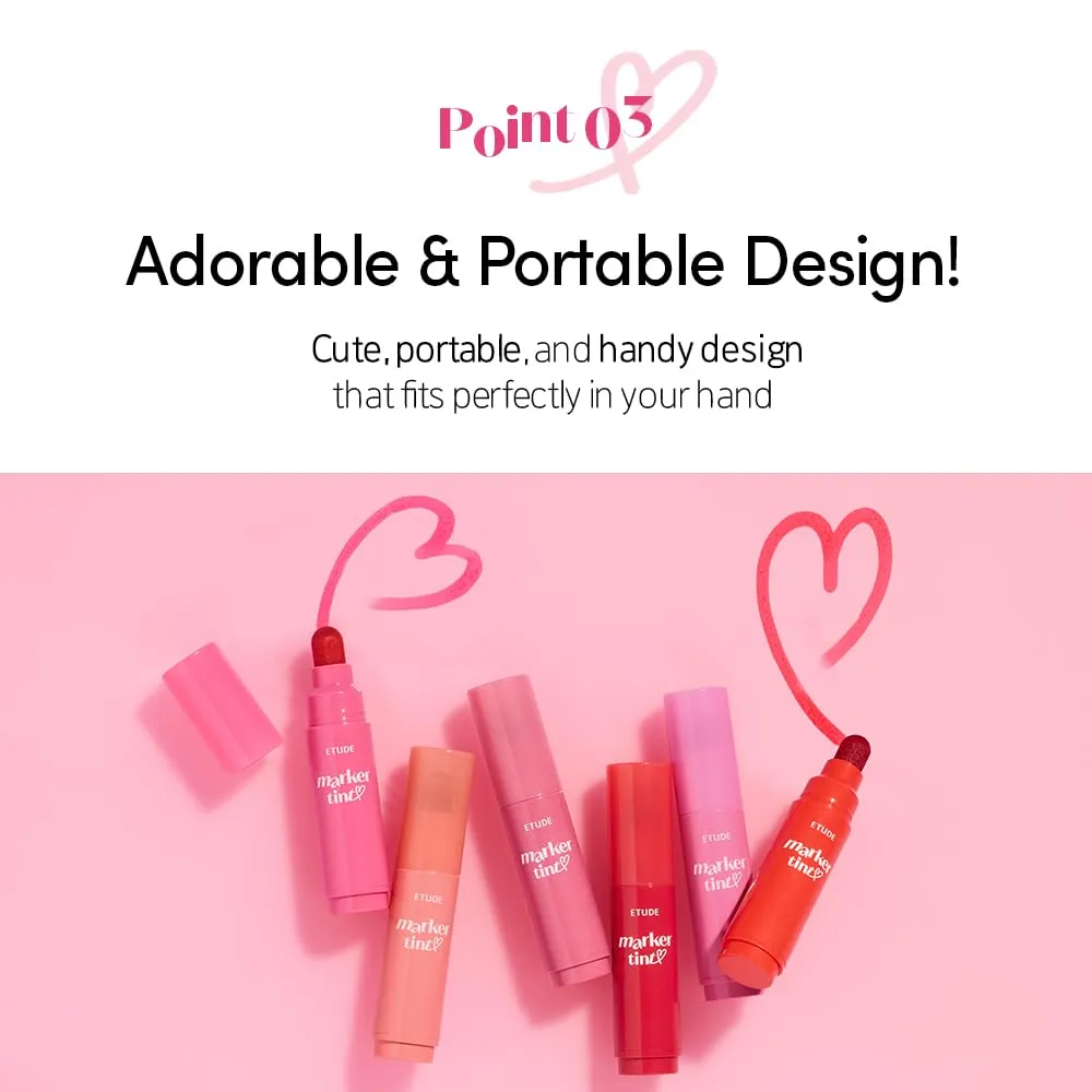 ETUDE Dear Darling Marker Tint #4 Mlik Strawberry (5g) | Hydrating & Long Lasting Lip Stain | High Pigmented Lip Maker with Easy Drawing Tip | Korean Lip Tint, Korean Makeup, Kbeauty