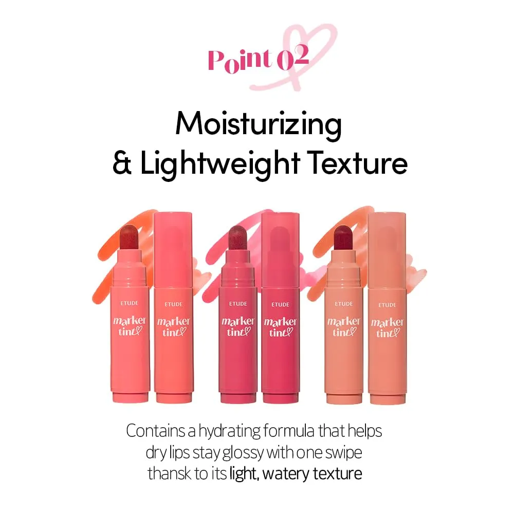ETUDE Dear Darling Marker Tint #4 Mlik Strawberry (5g) | Hydrating & Long Lasting Lip Stain | High Pigmented Lip Maker with Easy Drawing Tip | Korean Lip Tint, Korean Makeup, Kbeauty