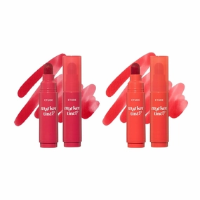 ETUDE Dear Darling Marker Tint - Raspberry Pop Apple Candy | Hydrating & Long Lasting Lip Stain | High Pigmented Lip Maker with Easy Drawing Tip (2 pcs)