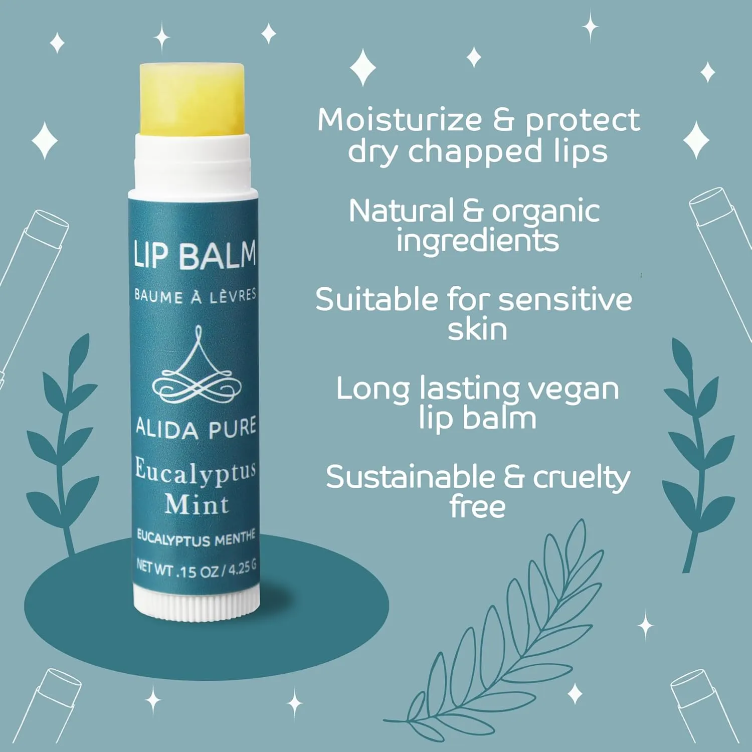 Eucalyptus Mint Lip Balm Collection, Vegan Set, Beeswax Free, with Avocado And, Organic Jojoba Oil, and Vitamin E, Natural Moisturizer for Dry, Chapped Lips, 3 Tube Set