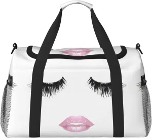 Eyelash Lip White print Weekender Overnight Carry On Bag Gym Luggage Bag Duffel Bag for Travel Women