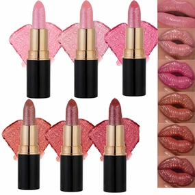 Familiarn Diamond Lip Gloss Glitter Lipstick Waterproof, Diamond Lip Gloss Glitter Lipstick Waterproof, Shiny Matte (6Pcs, #)