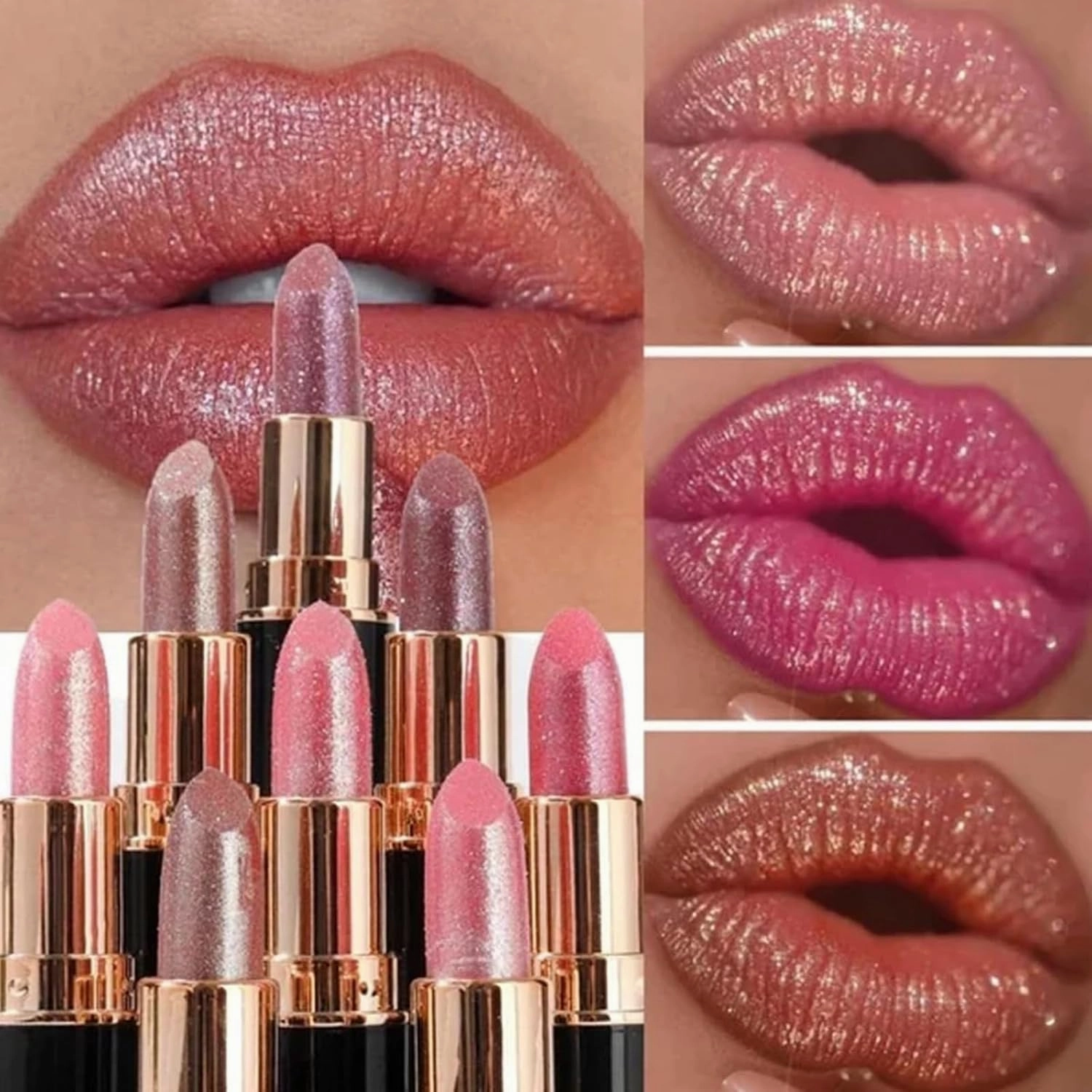 Familiarn Diamond Lip Gloss Glitter Lipstick Waterproof, Diamond Lip Gloss Glitter Lipstick Waterproof, Shiny Matte (6Pcs, #)