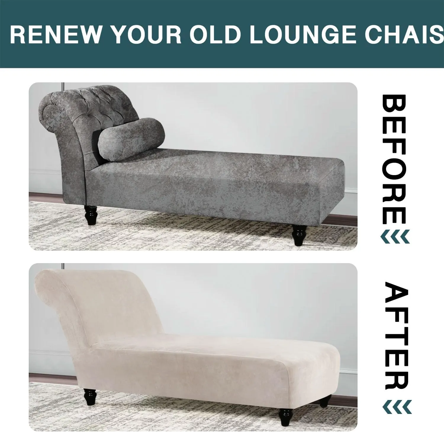 FantasDecor Chaise Lounge Velvet Luxury Covers for Living Room Indoor Stretch Slipcover for Chaise Lounge Ultra Soft Machine Washable, Ivory