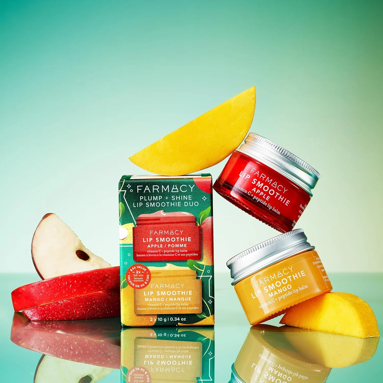 Farmacy Plump   Shine Lip Smoothie Duo - Peptide Lip Balm - Lip Moisturizer & Plumper with Vitamin C - Apple & Mango with High Gloss Finish
