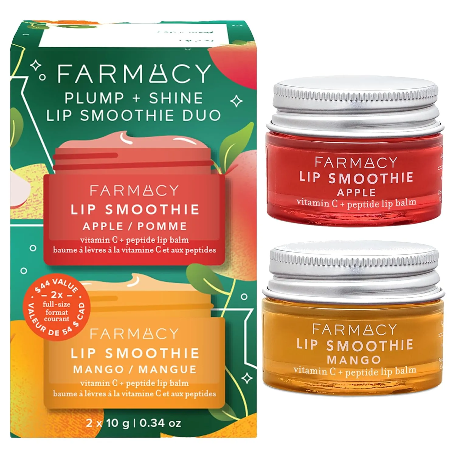 Farmacy Plump   Shine Lip Smoothie Duo - Peptide Lip Balm - Lip Moisturizer & Plumper with Vitamin C - Apple & Mango with High Gloss Finish