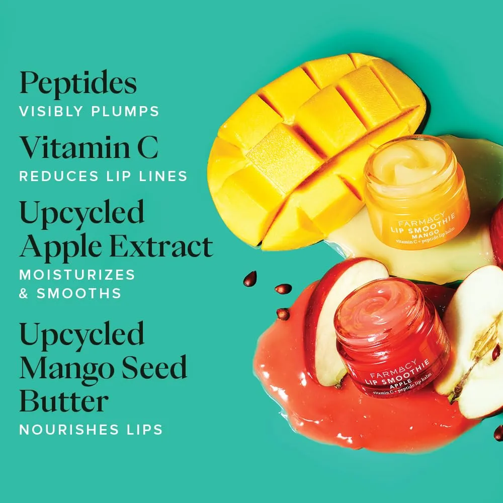 Farmacy Plump   Shine Lip Smoothie Duo - Peptide Lip Balm - Lip Moisturizer & Plumper with Vitamin C - Apple & Mango with High Gloss Finish