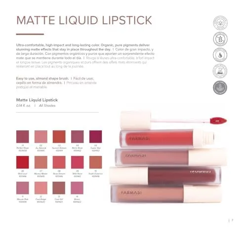 FARMASi Make Up Matte Liquid Lipstick, Long-Lasting and Ultra-comfortable, High-Impact, Lightweight, Organic, Pure Pigments 0.14 fl.oz (Red Love)