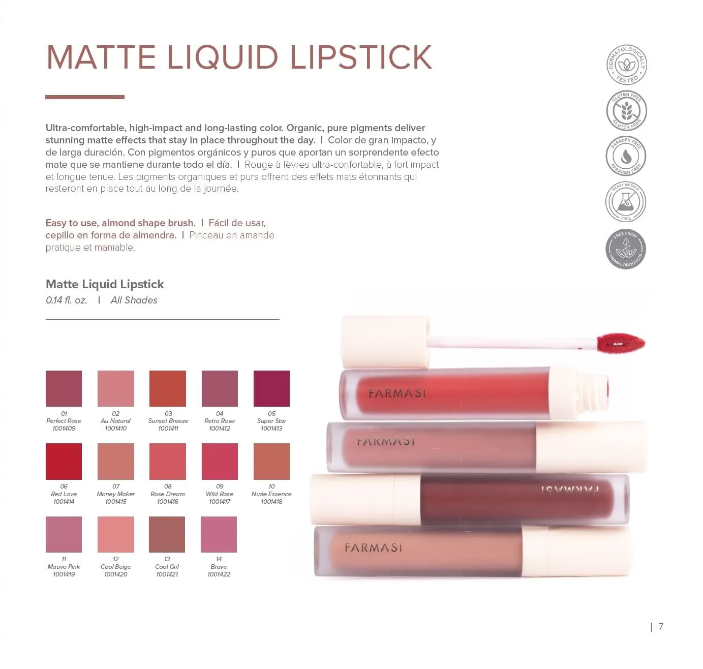 FARMASi Make Up Matte Liquid Lipstick, Long-Lasting and Ultra-comfortable, High-Impact, Lightweight, Organic, Pure Pigments 0.14 fl.oz (Rose Dream)