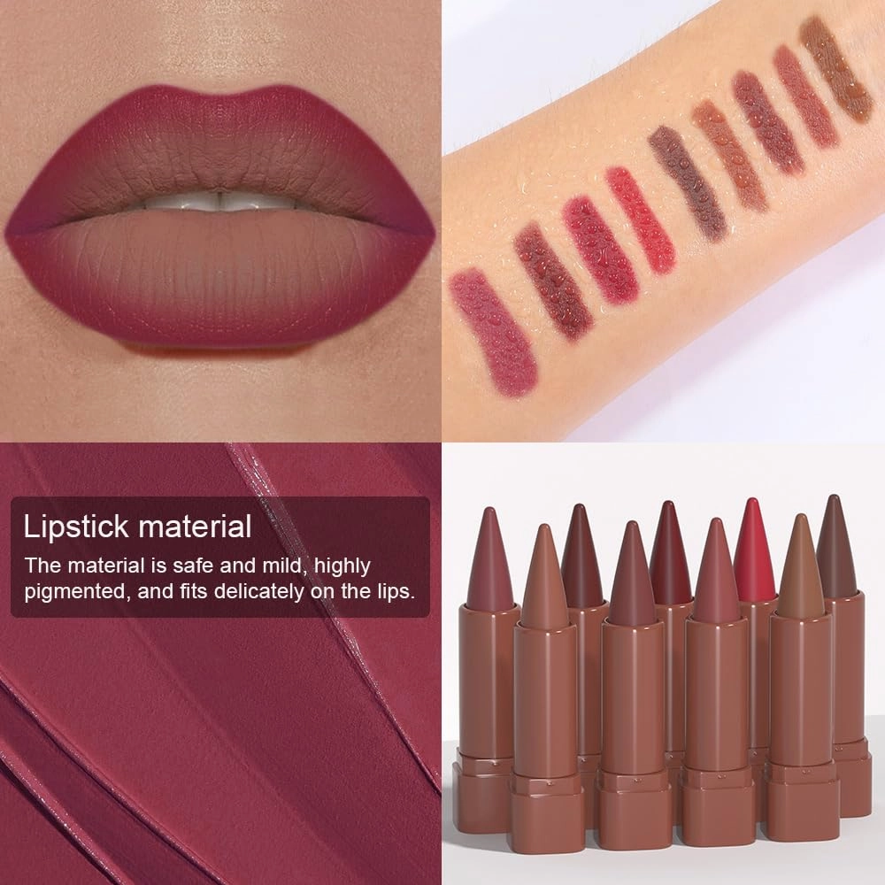 FeiCuiYun 2-in-1 Mauve Gradient Matte Lipstick Crayon Lip Liner pencil, Flawless Contour Gradual Ombre Effect lip Pencil for Women Long Lasting Waterproof Smudge Proof Lipstick Pencil, 09#