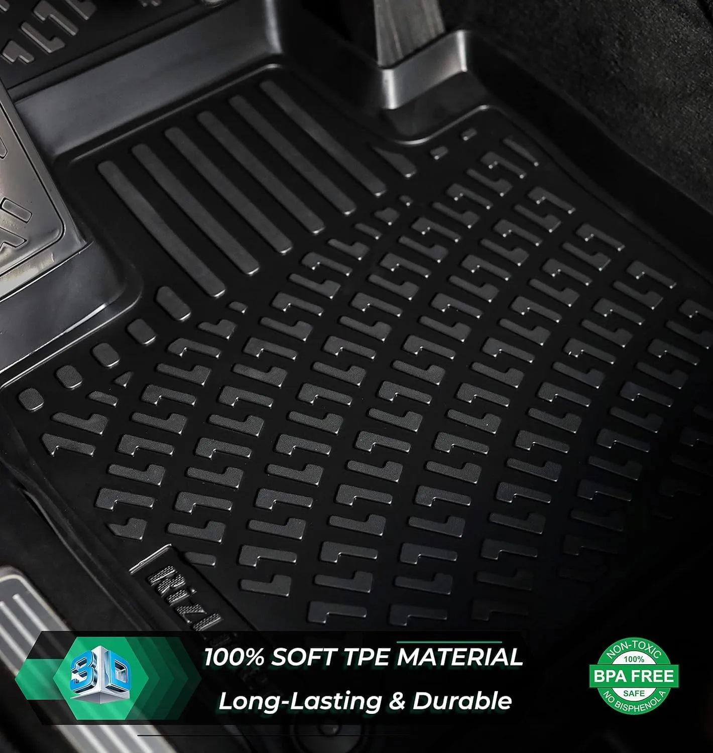 Fiat 500 & 500C 2011-2019 Floor Mats Custom Fit Rubber 3D Car Mats Laser Measured Floor Liners All Weather Heavy Duty Waterproof Odorless Non-Slip TPE (Front & Rear, Black)