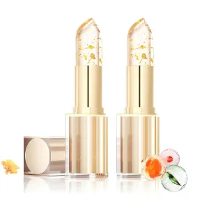 Filgaentrme Lipstick, Clear Lipstick That Changes Color, Gold Foil Color Changing, Moisturizing Glossy Shine Lip Gloss, Deep Nourishment (2PCS)