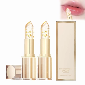 Filgaentrme Lipstick, Filgaentrme Lip Stain Color, Transferproof Color Changing Lipstick, Gold Foil Moisturizing Glossy Shine Lip Gloss, Moisturizing Glossy Shine Lip Gloss (2pcs)