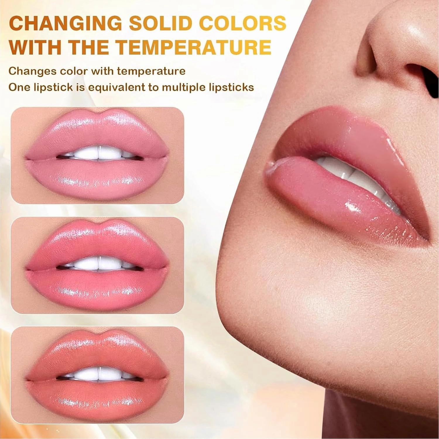 Filgaentrme Lipstick, Transferproof Color Changing Lipstick,Gold Crystal Lipsticks Color Changing,Long Lasting 24 Hours Moisturizing Glossy Shine Lip Gloss for Women (1pcs)