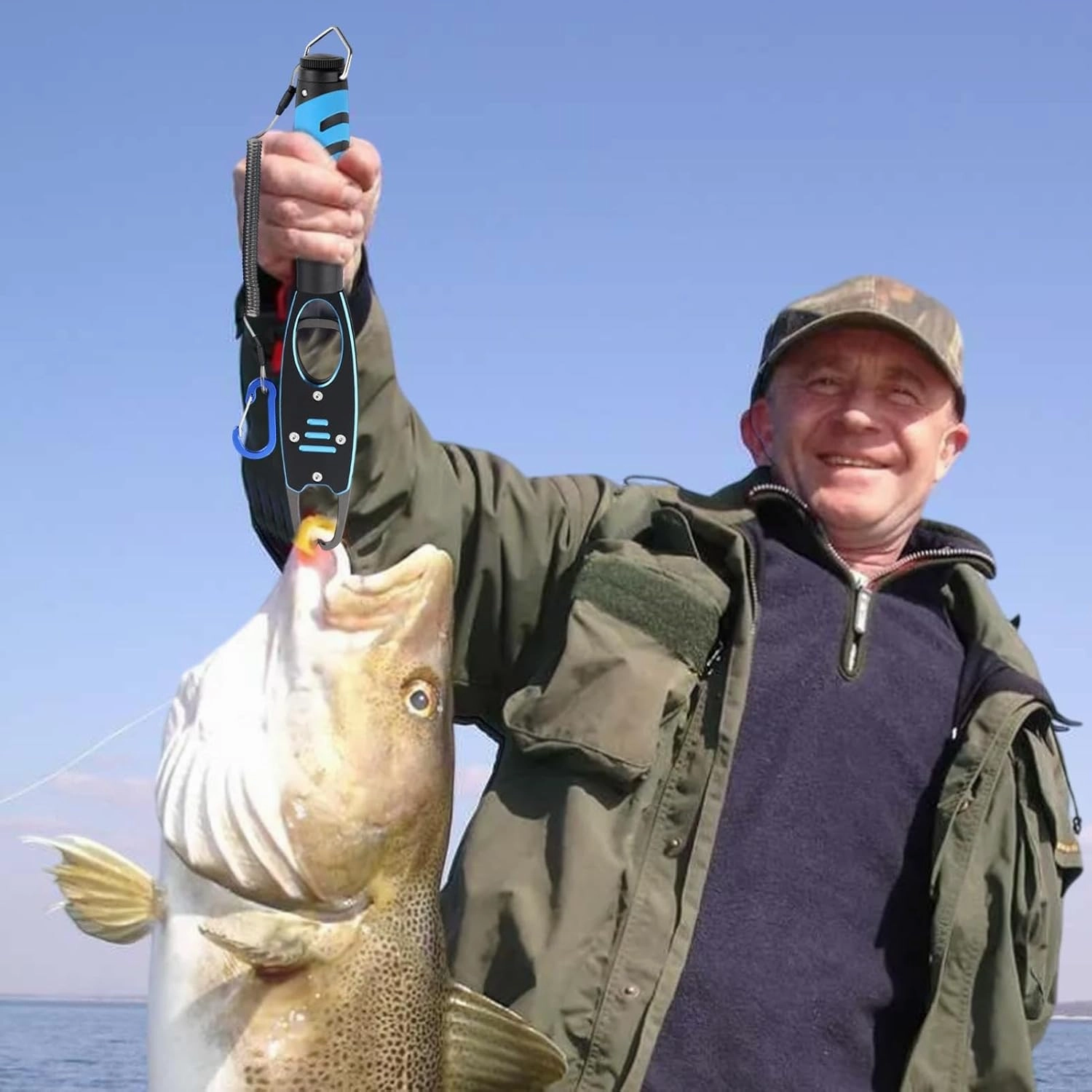 Fish Lip Gripper, Lockable Fish Gripper with Scale, Grabber Tool, Professional Sea Fishing Equipment for All Men Fishing Lovers