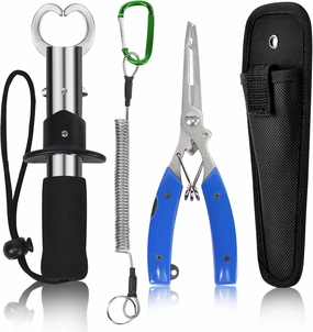 Fishing Tools Kit-Fishing Plier,Fish Gripper,Muti-Function Line Cutter Hook Remover and Split Ring Pliers for Fly Fishing,Ice Fishing,Set Saltwater Fishing Gear with Sheath Lanyard,FishingGift for Men