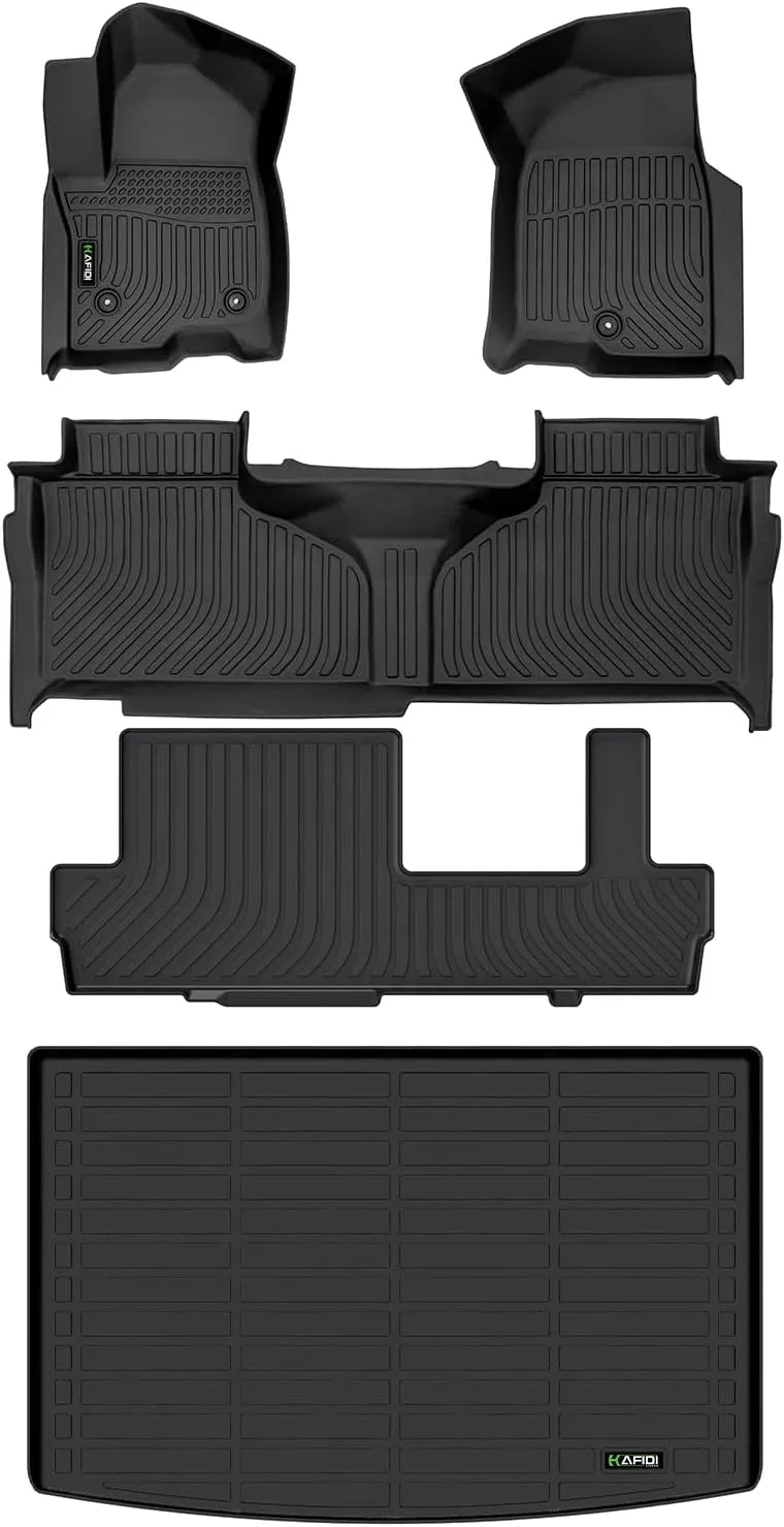 Floor Mats & Cargo Liner Custom for 2021-2025 Chevy Suburban/GMC Yukon XL 8 Seats (Bench Seating) All Weather Protection TPE Heavy Duty Floor Liners 1st& 2nd& 3rd Row Full Set Accessories-Black