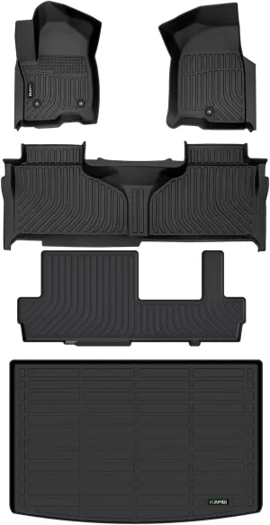 Floor Mats & Cargo Liner Custom for 2021-2025 Chevy Suburban/GMC Yukon XL 8 Seats (Bench Seating) All Weather Protection TPE Heavy Duty Floor Liners 1st& 2nd& 3rd Row Full Set Accessories-Black