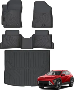 Floor Mats & Cargo Liner for 2024 2025 Hyundai Kona SEL/SE/N Line/Limited All Weather Protection TPE Rubber Floor Liners Full Set Automotive Mat Accessories, Black (Not for Electric Models)