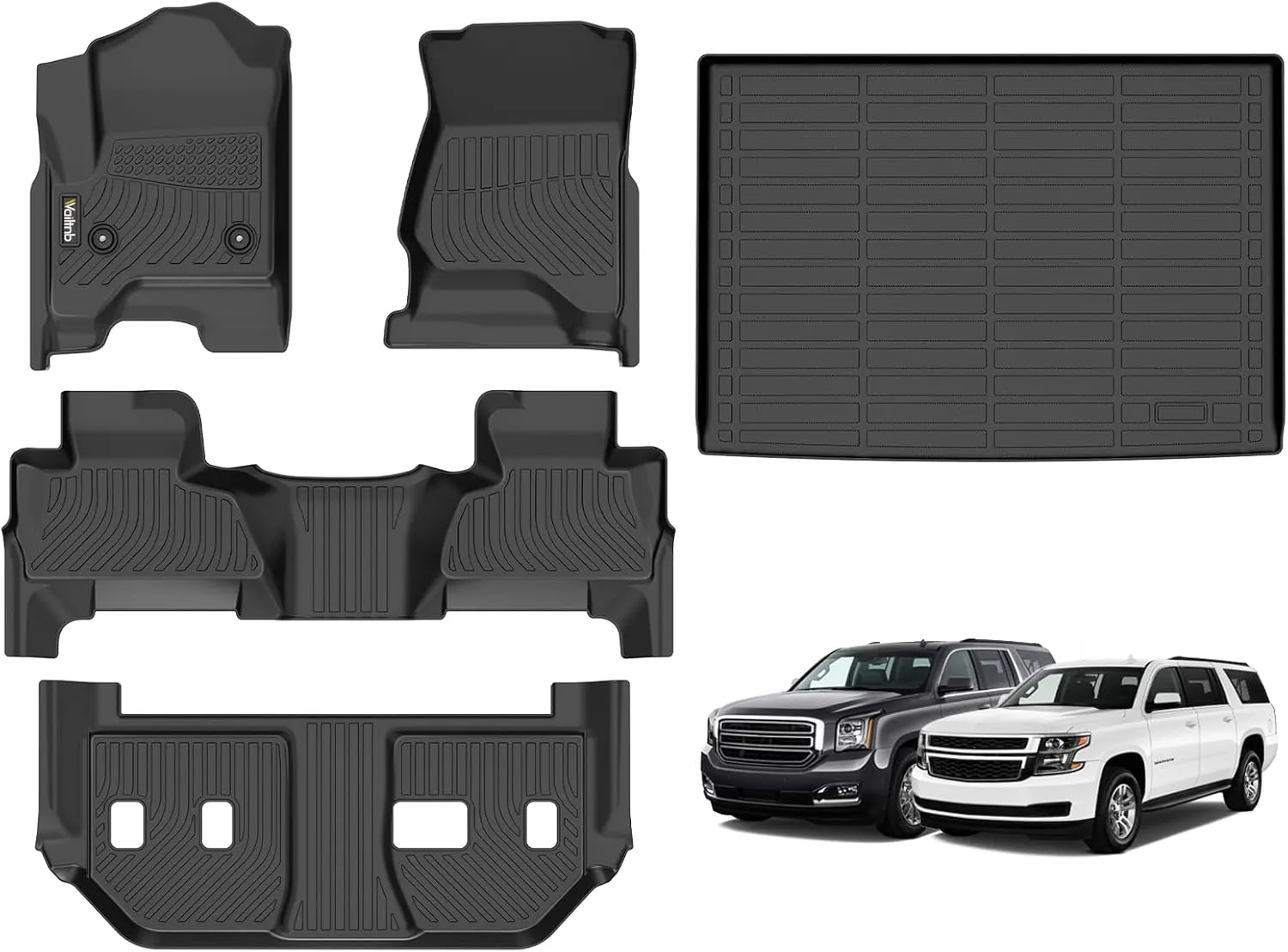 Floor Mats & Cargo Liner for Chevrolet Suburban & Yukon XL 2015-2020 All Weather Custom Fit Chevy Suburban & Yukon XL 2015-2020 Waterproof Durable Easy to Clean Accessories